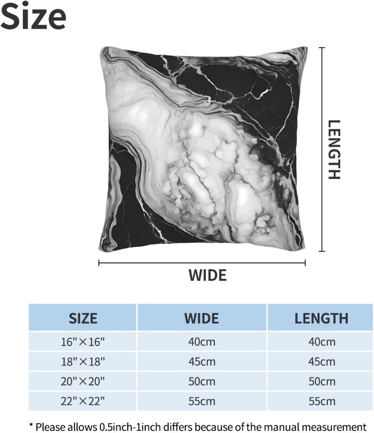 Black and White Marble Throw Pillow Cover 18x18 Inch Decorative Pillow Cases Soft Throw Pillows for Living Room Bedroom Sofa Couch Cushion Cover Set of 2 - Image 2