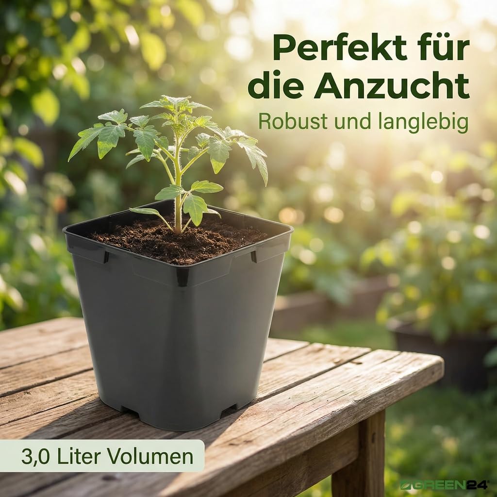 GREEN24 10 Stck. Pflanztöpfe 3 L (16,0 x 16,0 x 16,5 cm) große Vierecktöpfe Profi XL Anzuchttöpfe Pflanztöpfe Blumentöpfe Vierkant-Töpfe