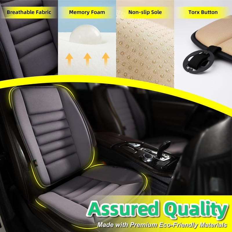 Image of Auto Oprema Car Seat Cushion and Back Support Pillow 1.2'' Thick Memory Foam Desk Chair Cushion Back Support for Automotive Seat Driver, Travel, Leg and Back Pain Relief, Washable, Adjustable Grey