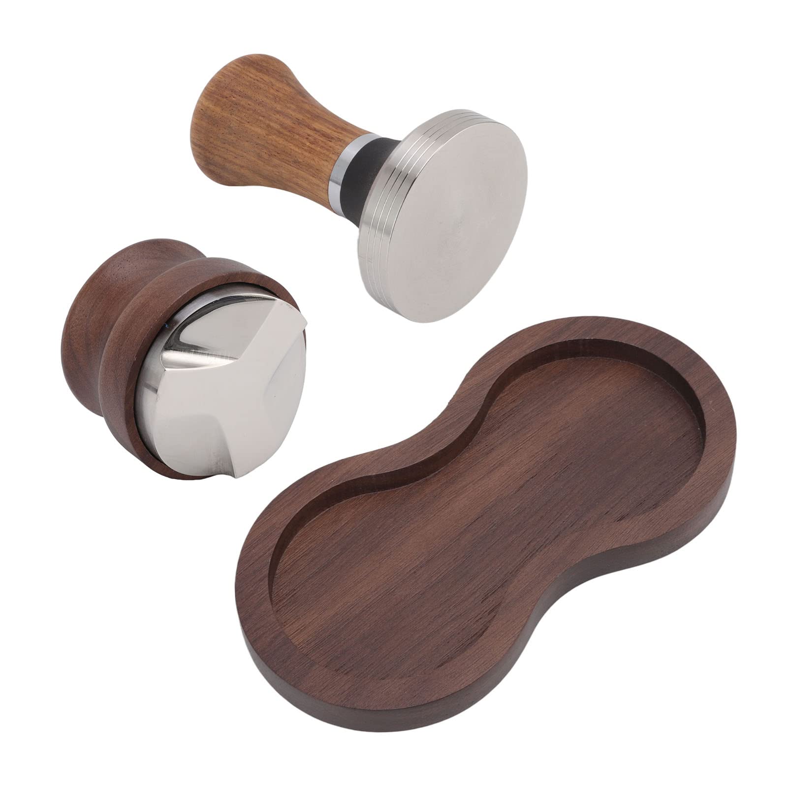 Kit pressatore per caffè, set distributore pressino in acciaio inox noce con base universale per (51 mm/2 pulgadas)