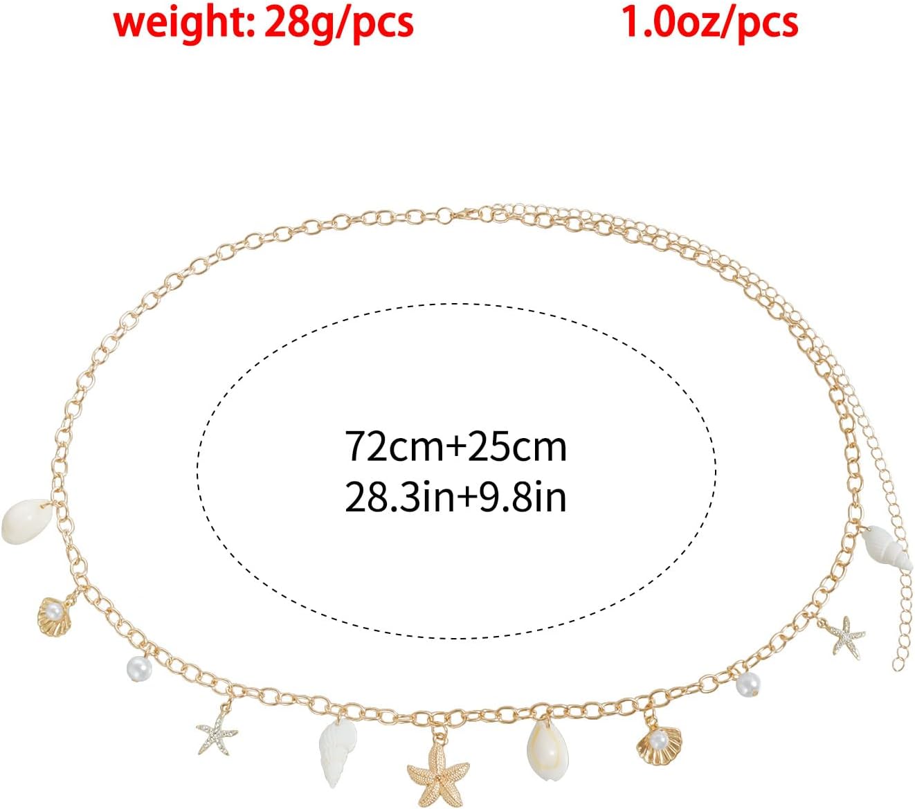 Gold Starfish Seashell Waist Chain Boho Mermaid Pearl Shell Body Chain Adjustable Conch Belly Waterproof Waist Chain Summer Beach Fashion Bikini Jewelry Accessories for Women