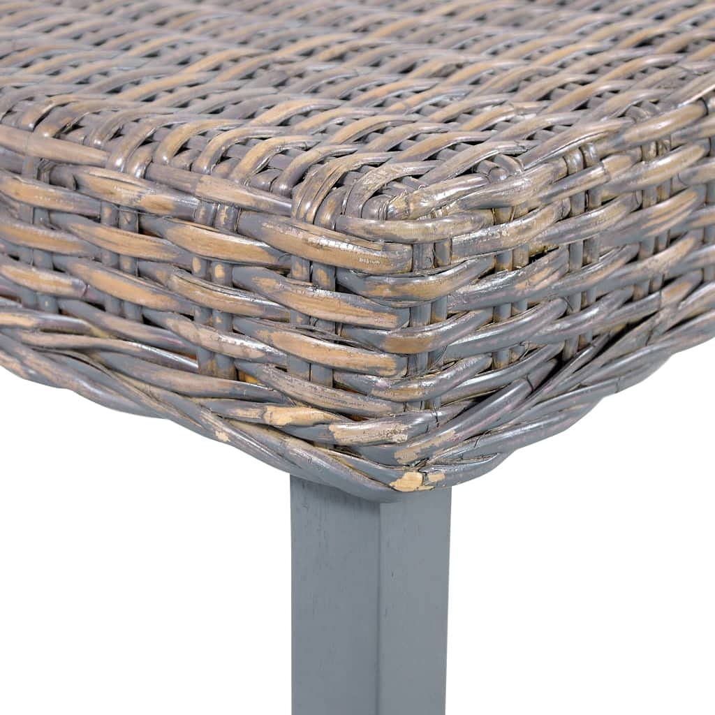 Banco de ratán Kubu, 110 cm, con patas de madera maciza de caoba, banco de pasillo en gris natural, estable y fácil de limpiar, carga máxima de 110 kg por asiento