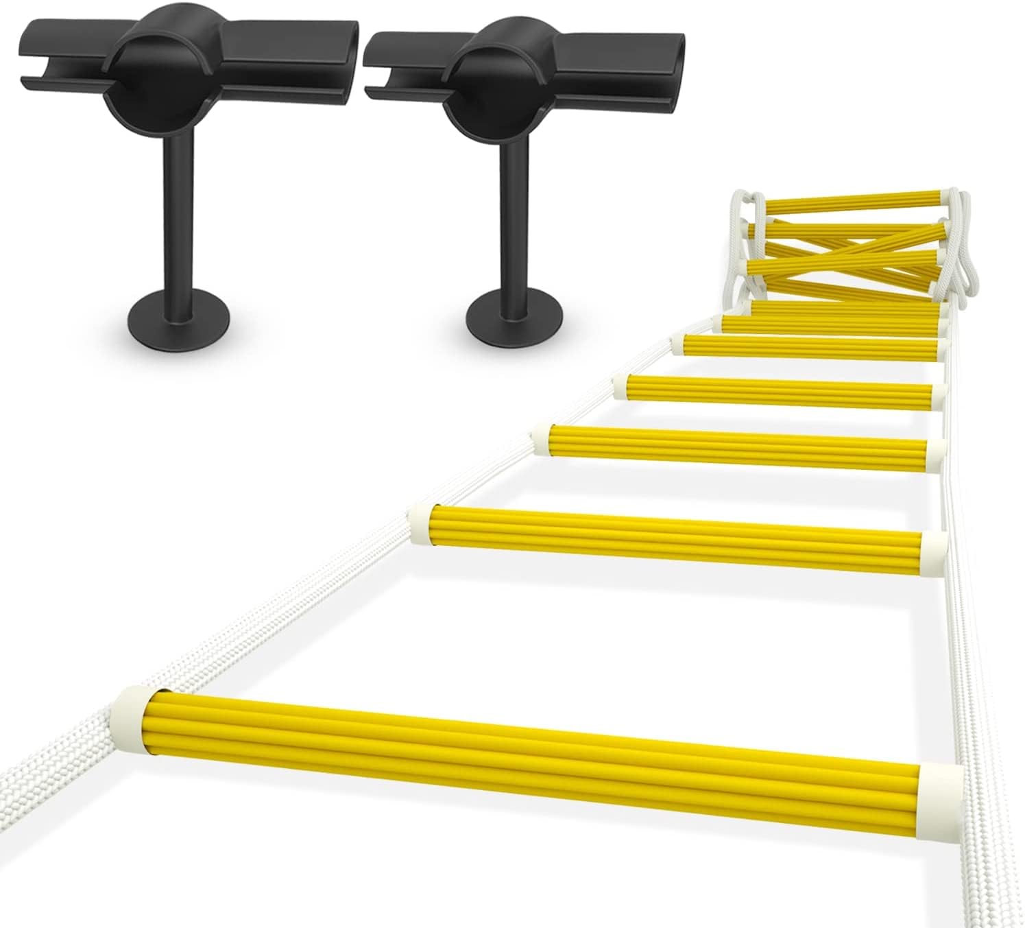 Rope Ladder Fire Escape 2.5m with Shift Stabilizers | Emergency Extension Ladder | Weatherproof with Spring Hooks | Quick to Deploy and Easy to Use - Compact and Lightweight