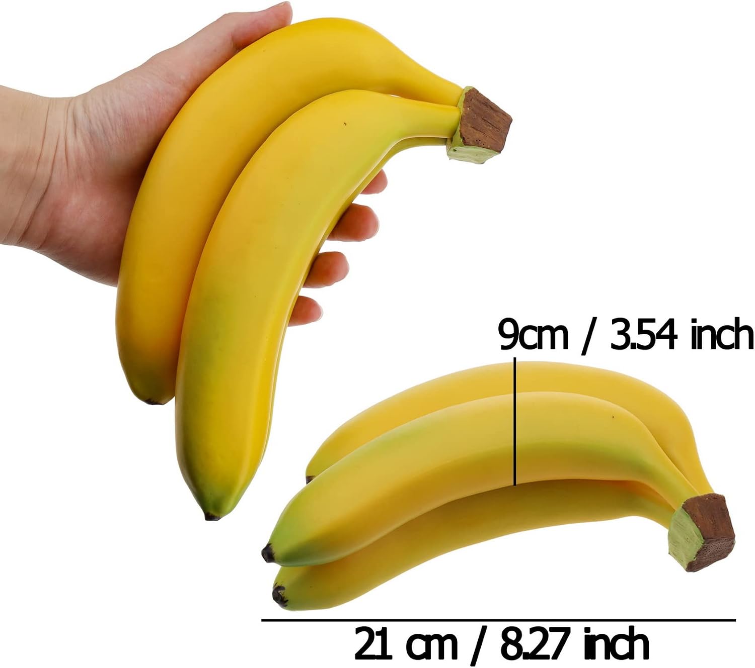 Woration Realistic Lifelike Artificial Banana Bunch Simulation Fruit Decorative Fake Food Model Display Photography Props Kitchen Wedding Home Party Decor - 3 Heads