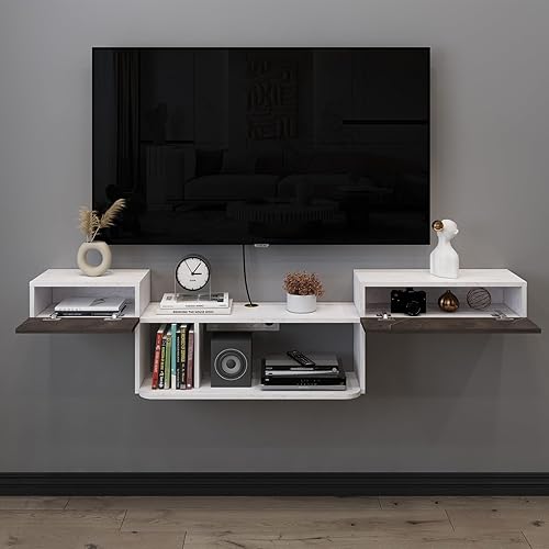 Pmnianhua Estante flotante de TV de 63 pulgadas, soporte flotante de TV para montaje en pared, consola multimedia, gabinete de TV, estante de pared