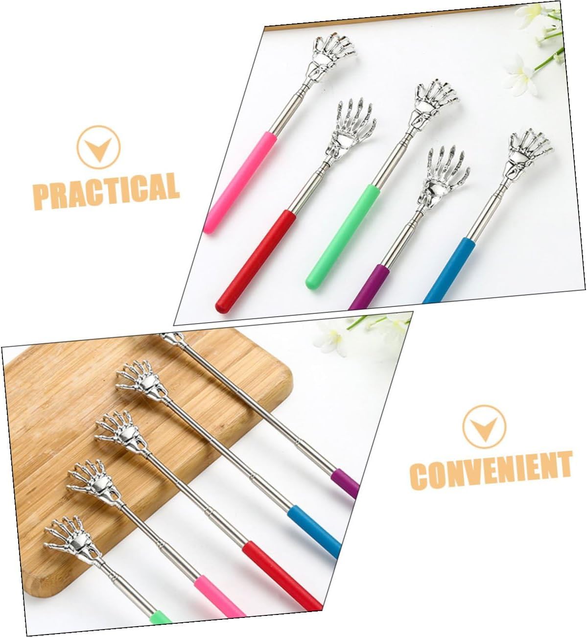 5Pcs Retractable Stainless Steel Back Scratchers Portable Manual Scratcher Tools for Adults Comfortable Smooth Massager in Multiple Colors