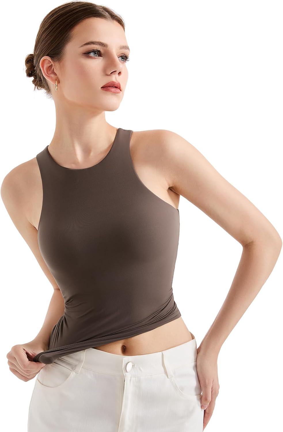 SUUKSESS Women High Neck Sleeveless Double Lined Summer Basic Crop Tank Tops - Image 3