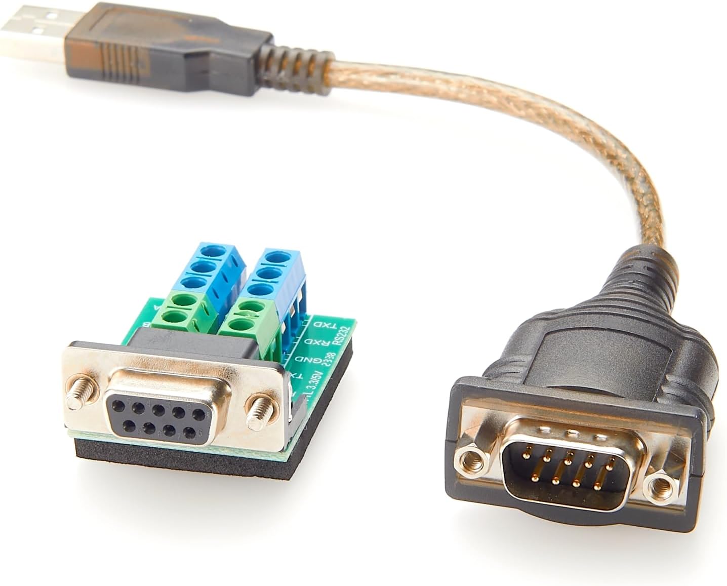 Industrial 3 In 1 USB 2.0 to DB9 RS232 RS485 TTL 3.3V 5V Serial Converter Cable with FTDI FT231XS Chip D-Sub 9Pin to Terminal Block Adapter COM Port for Windows, Linux, Android, MacOS(1M/3.28FT)