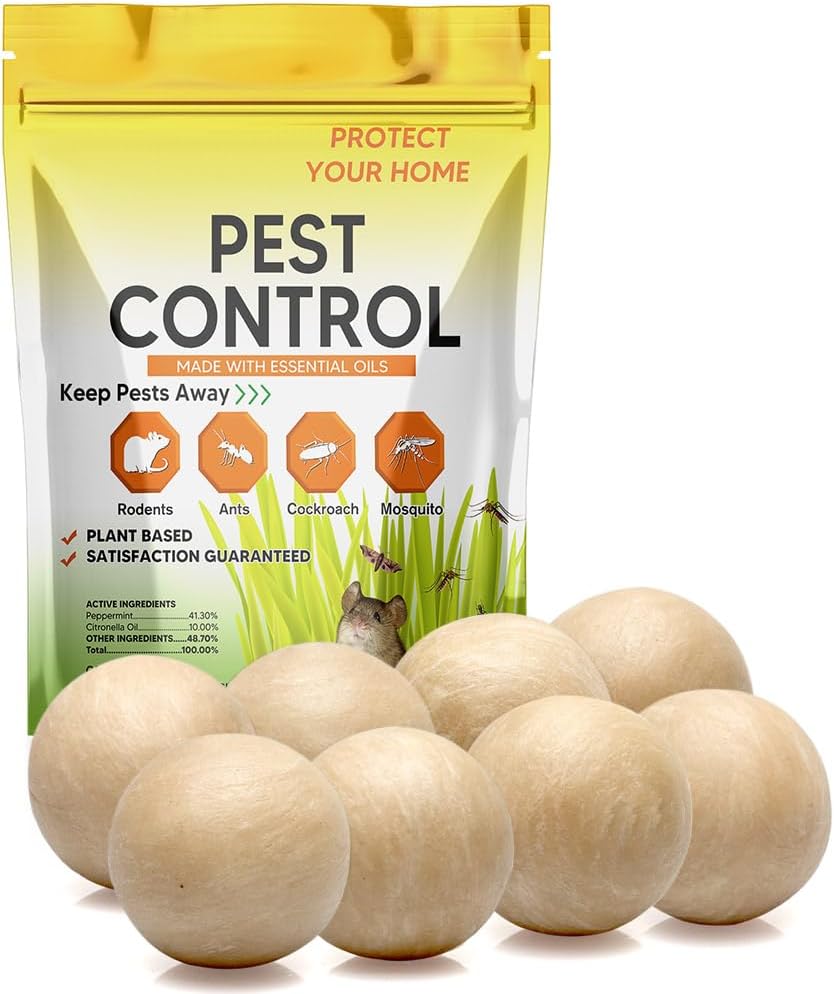 Pest Control, Rodent Repellent Indoor, Mouse Repellent, Spider Repellent, Mice Repellent Indoor, Rat Repellent Outdoor, Peppermint Balls for Rodents, Ants, Roach, Pest Repellent,Safe for Kids/Pets-8P