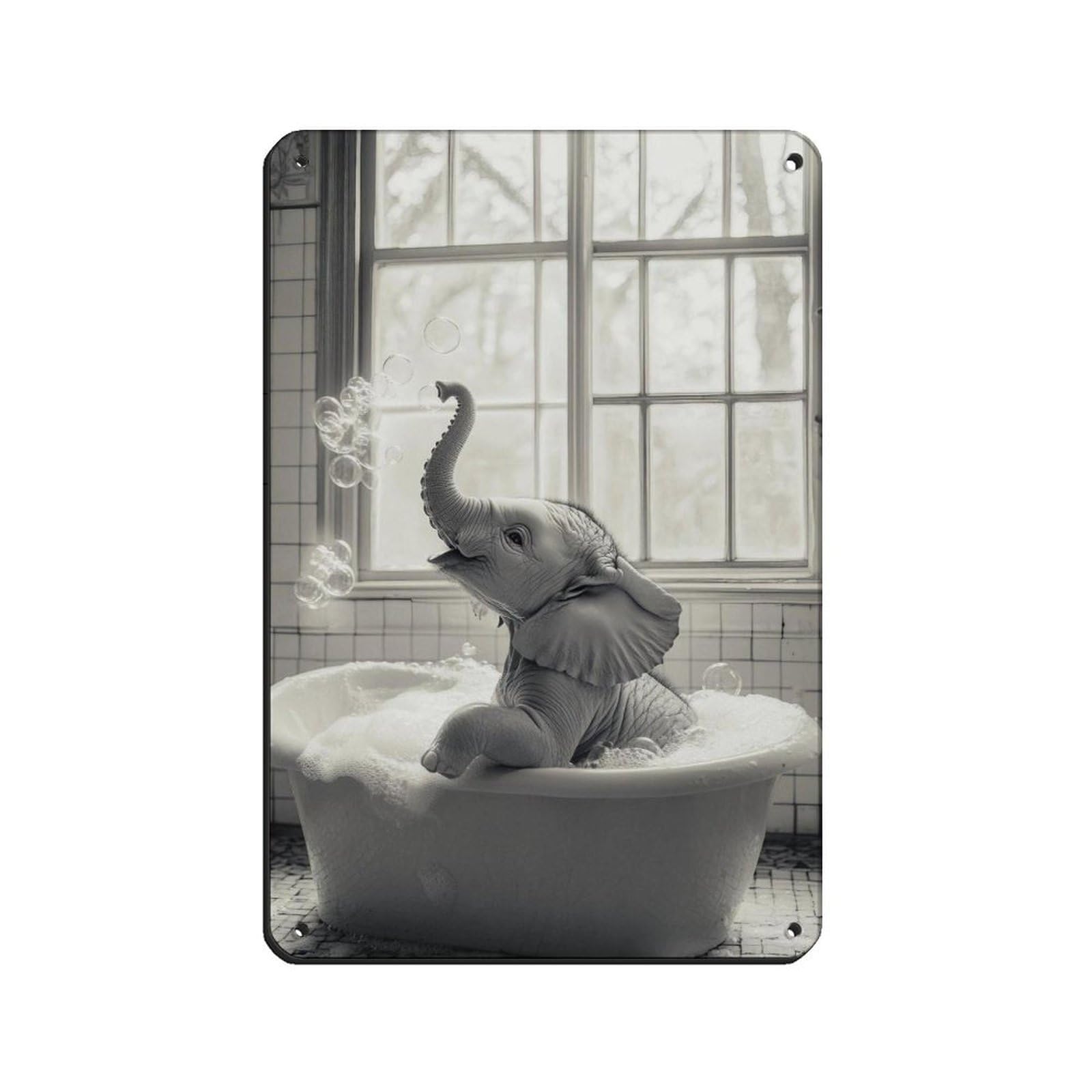Adorable Elephant,Baby Elephant in Bathtub Tin Sign Vintage Metal Pub Club Cafe Bar Home Wall Art Decoration Poster Retro 8x12inch(20x30cm)