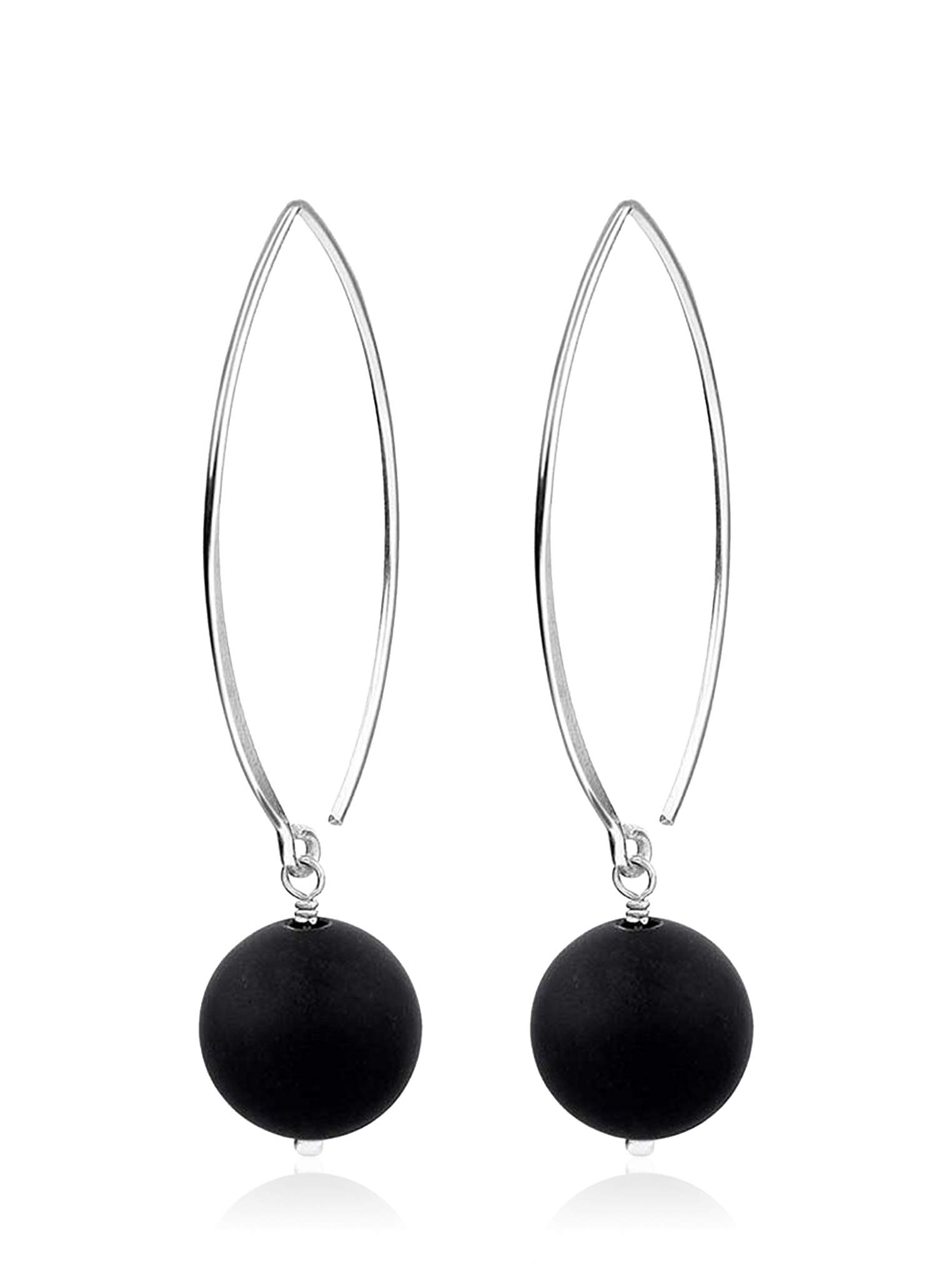 Nenalina Ohrringe Silber 925 Damen Ohrhänger mit Onyx Kugeln schwarz 8 mm