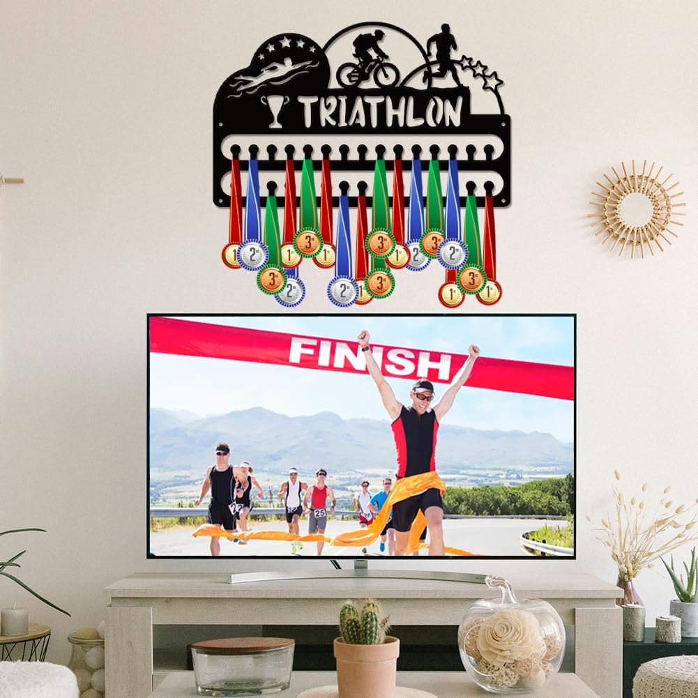 SUPERDANT Medal Hanger Display Sports Medal Holder Mountain Iron Medals Hanging with Hooks Matte Black Metal Belts Display Rack Organizer Race Ribbon Award Hanger Gifts for Athletes