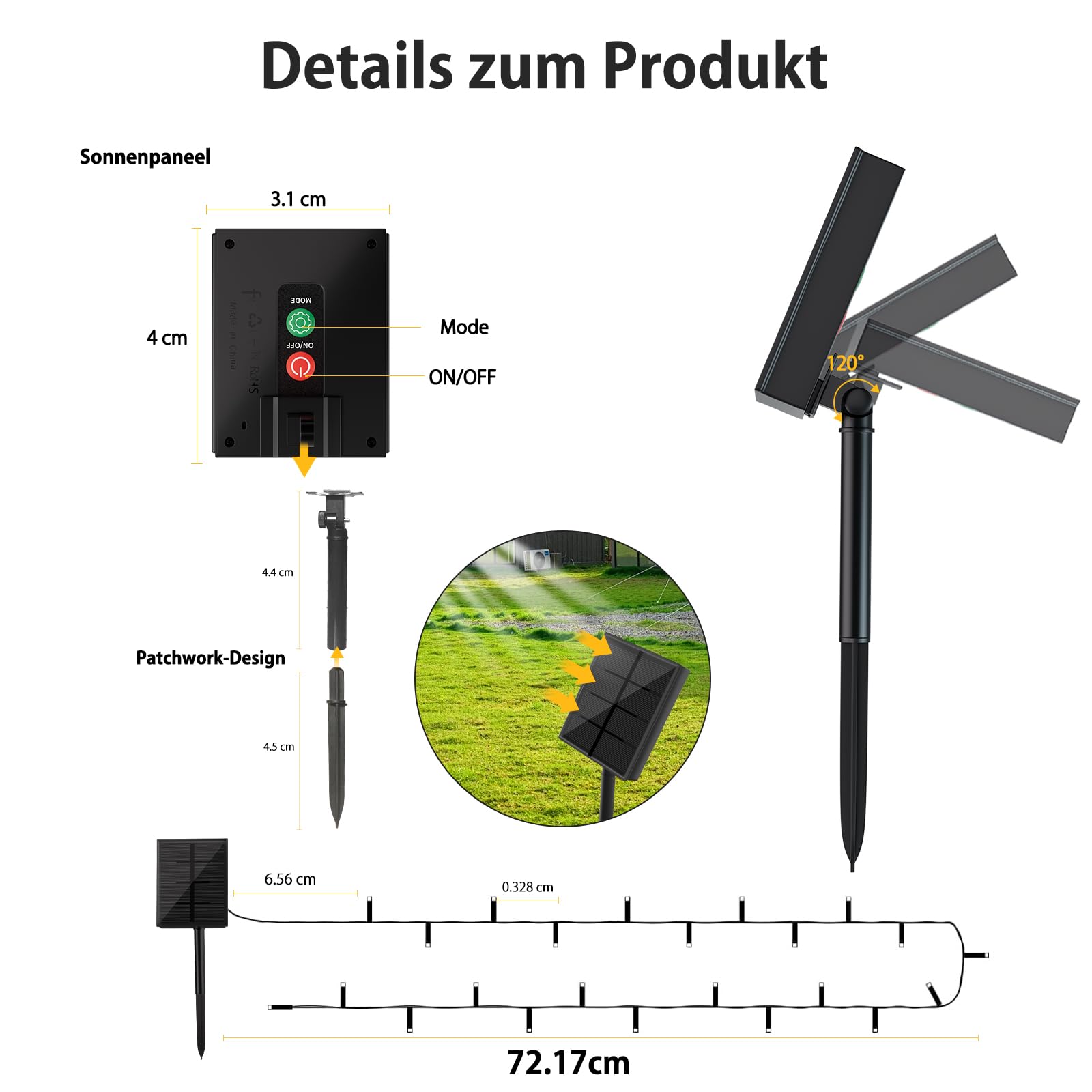 Kelenpro 2 Pezzi Catena di Luci Solari per Esterni, 20M 200LED Catena Luminosa Esterno Solare, Luci Solari da Giardino 8 Modalità IP65 Luce Esterno Decorazioni per Giardino,Natale,Matrimonio-Colore