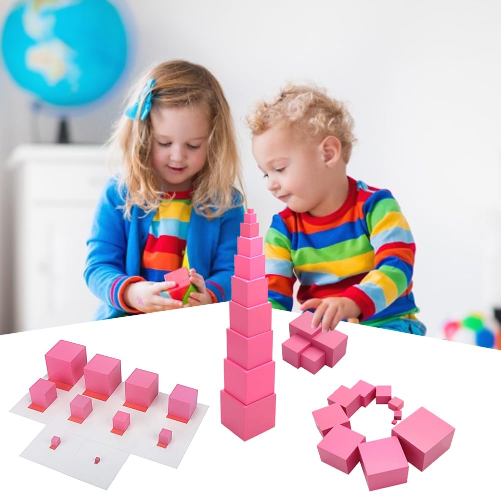 Beech Pink Tower - 2.76 Inches, Cypress Wood Montesśori Toy, Multicolor, Family Edition Plus Card - Image 4