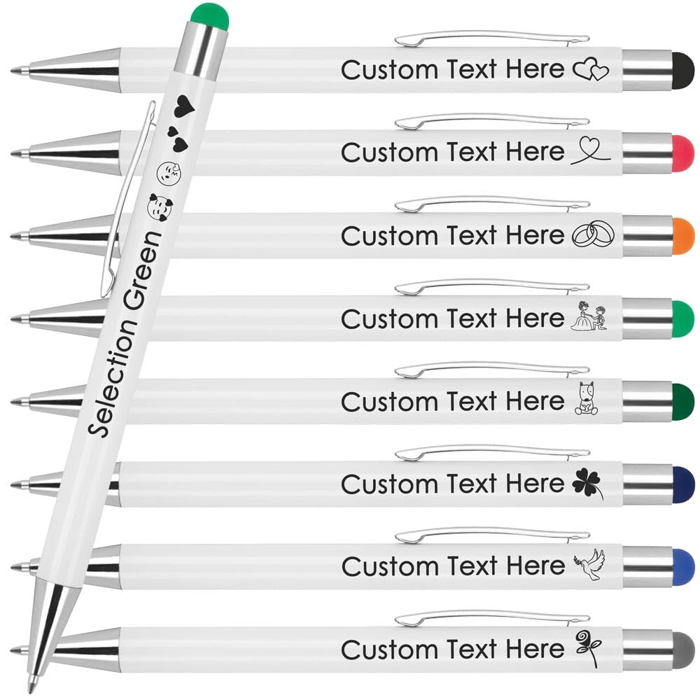 Juwelier Schönschmied Ballpoint Pen With Personalised Engraving | Promotional Ballpoint Pen WIth Custom Text| Writing & Touch Function | Rubberised Surface | Laser Engraving (Green, 25 PCS)