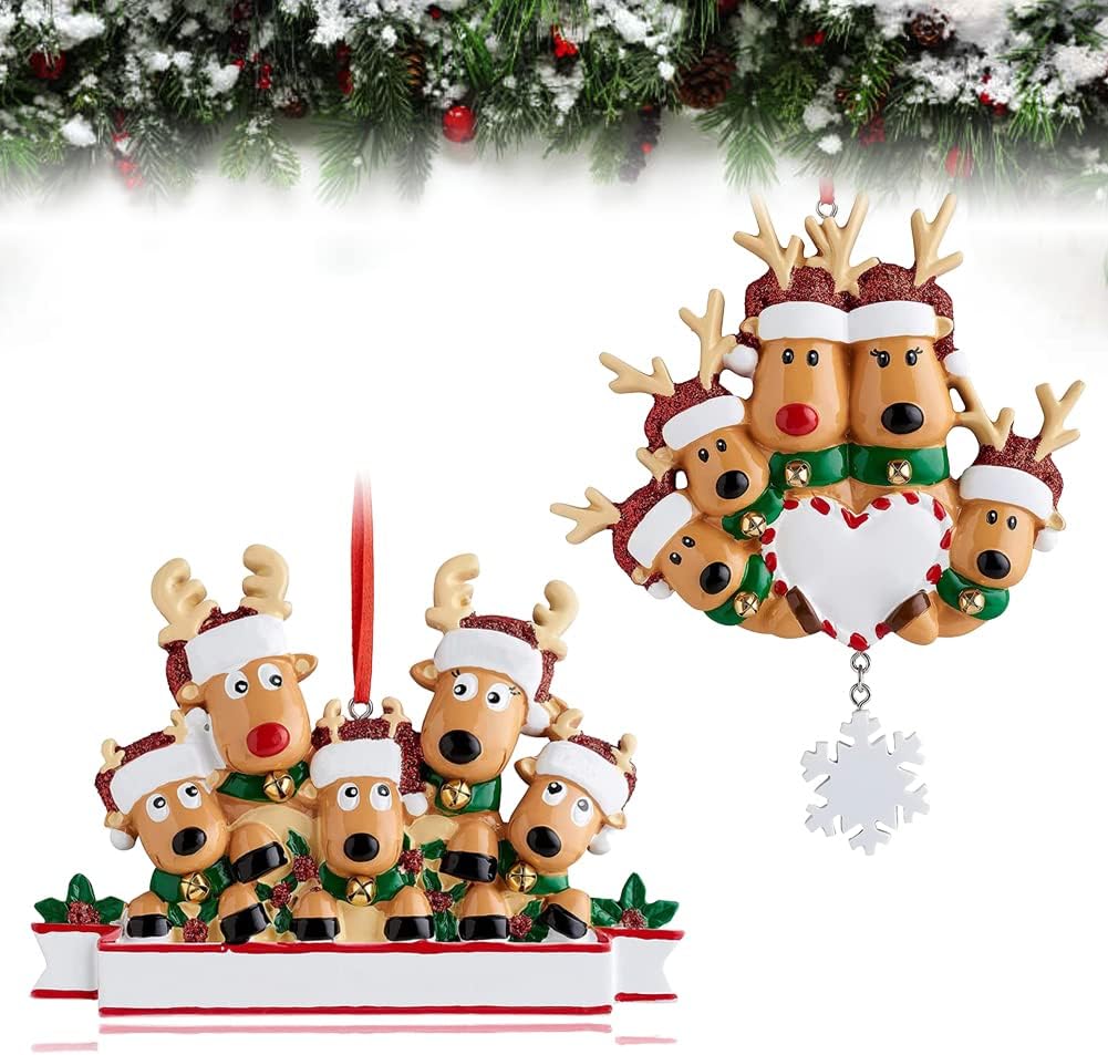 Personalized Deer Christmas Tree Ornament Family of 5, 2021 Christmas Ornaments 2 Pcs, Name Cute Santa Reindeer 2021 Christmas Decoration Xmas Gifts 5 Family 2022