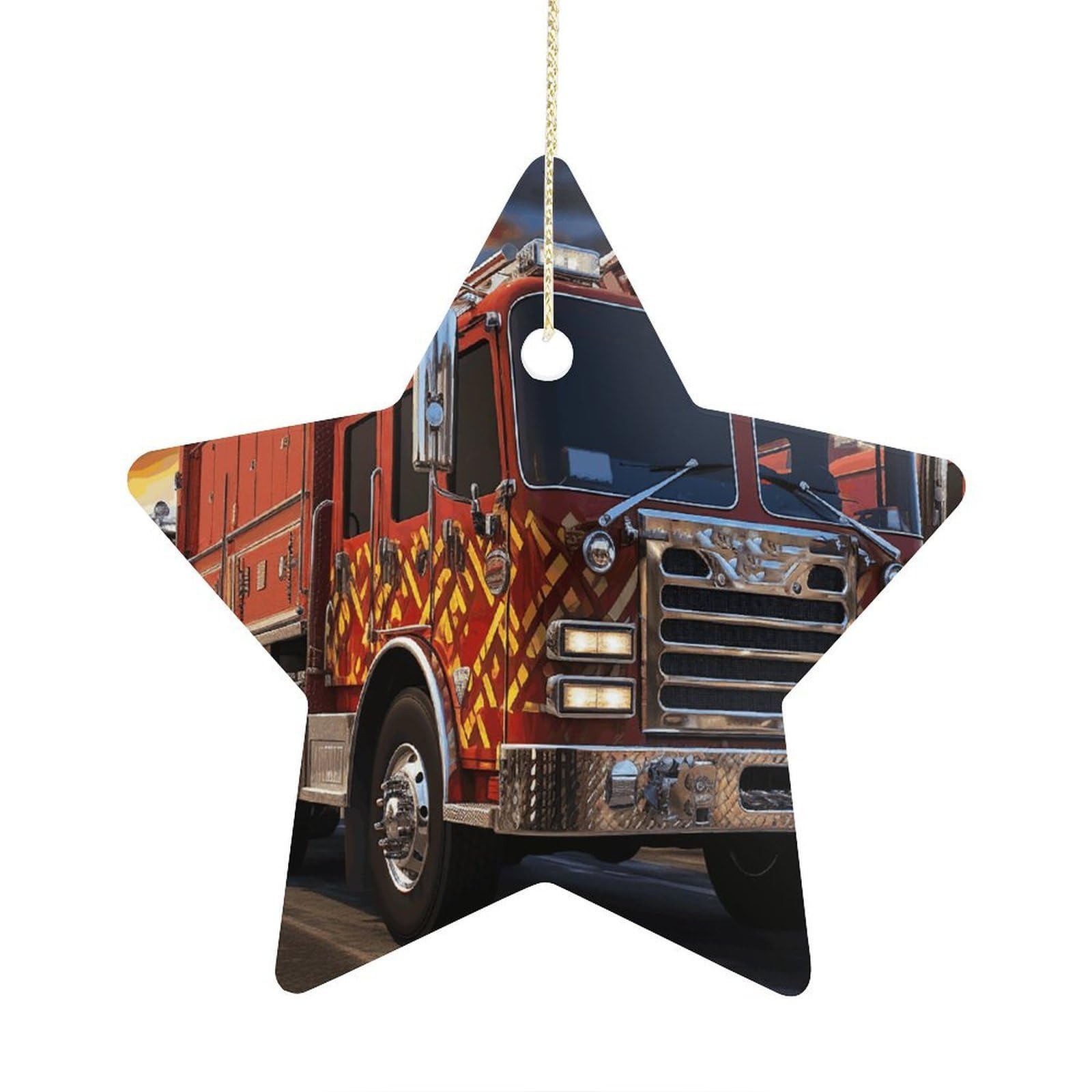 Fodpand Women's Style Fire Truck Ornament With String, Keepsake Hanging Decorations,Ceramic Ornaments For Men Indoor Home Holiday Party Gifts