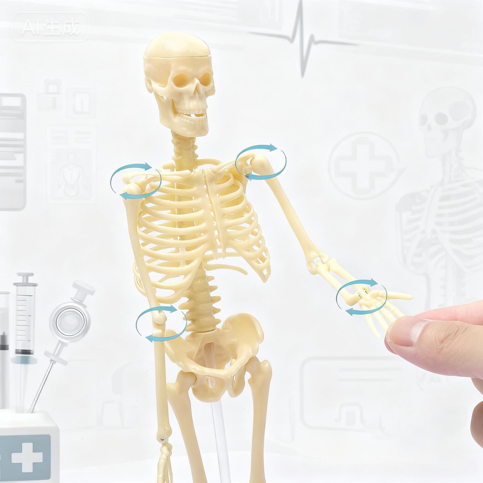 Wysoko ludzki szkielet do anatomii, model ludzkiego ciała, całe ciało z ruchomymi ramionami, struktury kości nóg, całe żebra kręgosłupa modelu szkieletowego są zintegrowane