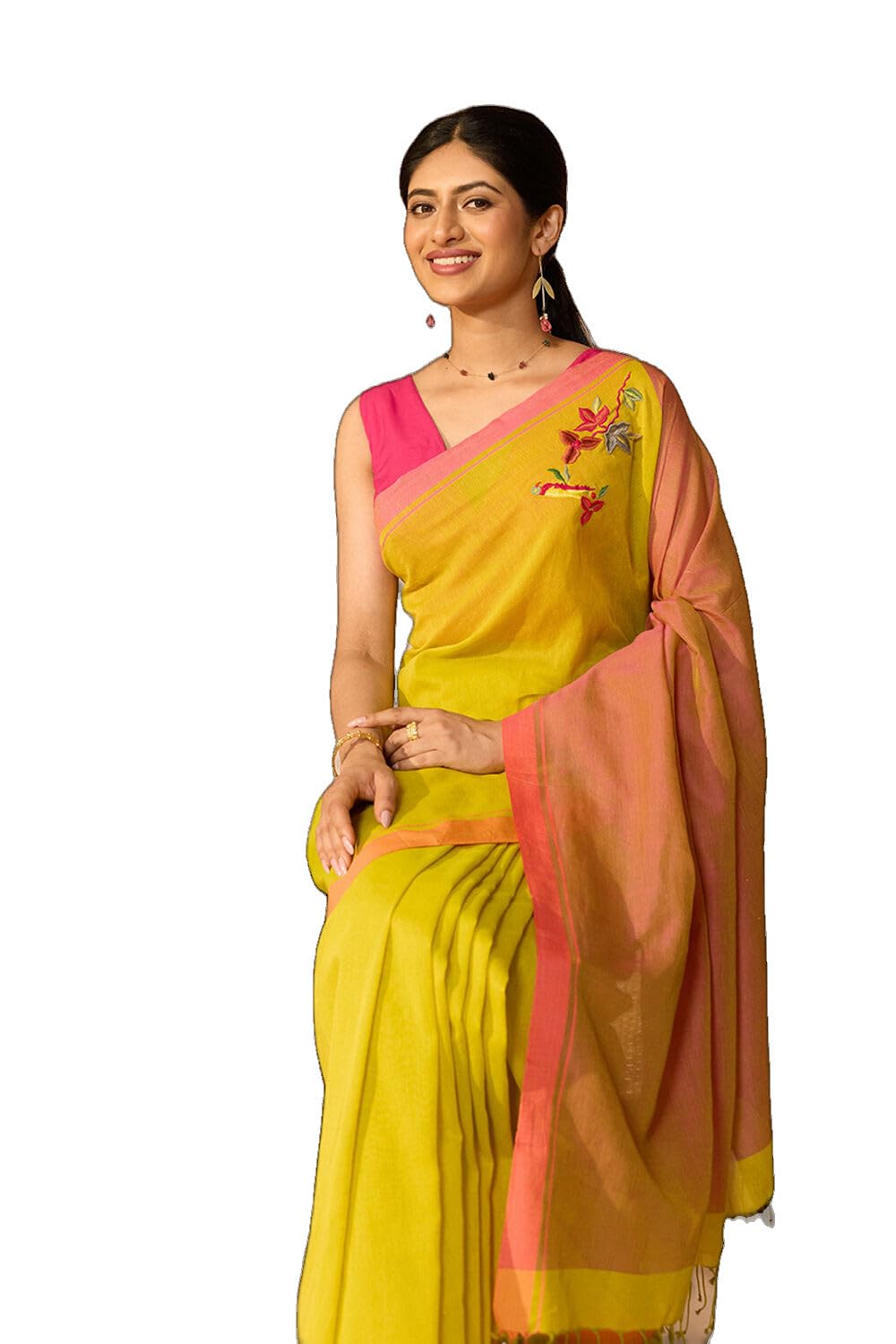 Light Green Bengal Pure Cotton Embroidered SareeWith Unstitched Blouse(SAIP01AD7790-Light Green)-image-33