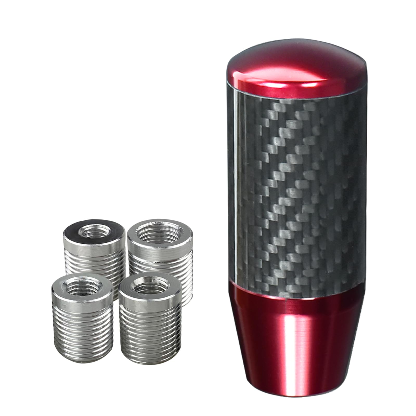YCooiFo Carbon Fiber Shift Knob with 4 Alloy Adapters | Red Weighted Shift Knobs | Gear Shifter Manual Shifter Knob Speed Knobs