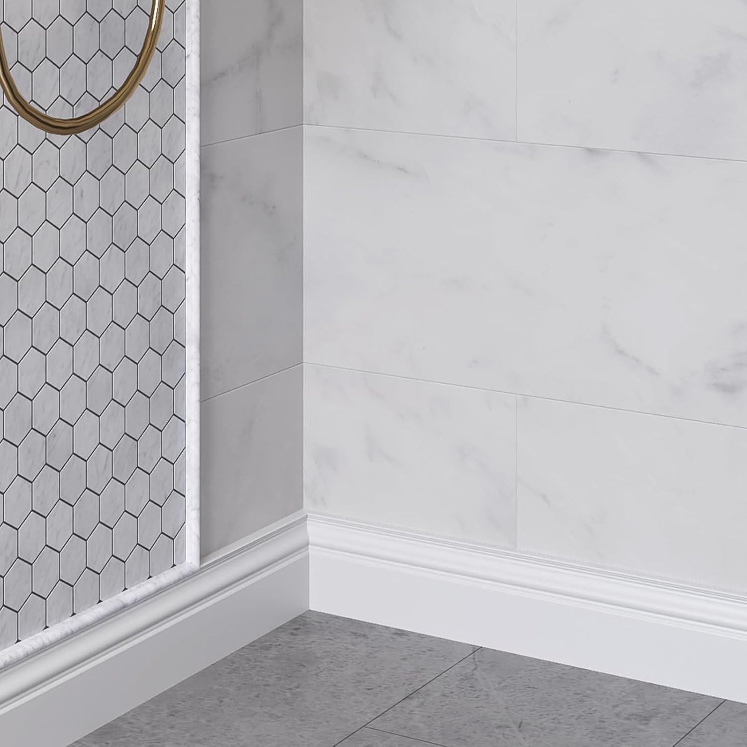 Lovdeco Engineered Marble Baseboard Trim, 5”x12” White Skirting Board for Kitchen Bathroom Wall Bottom, 4 Pack