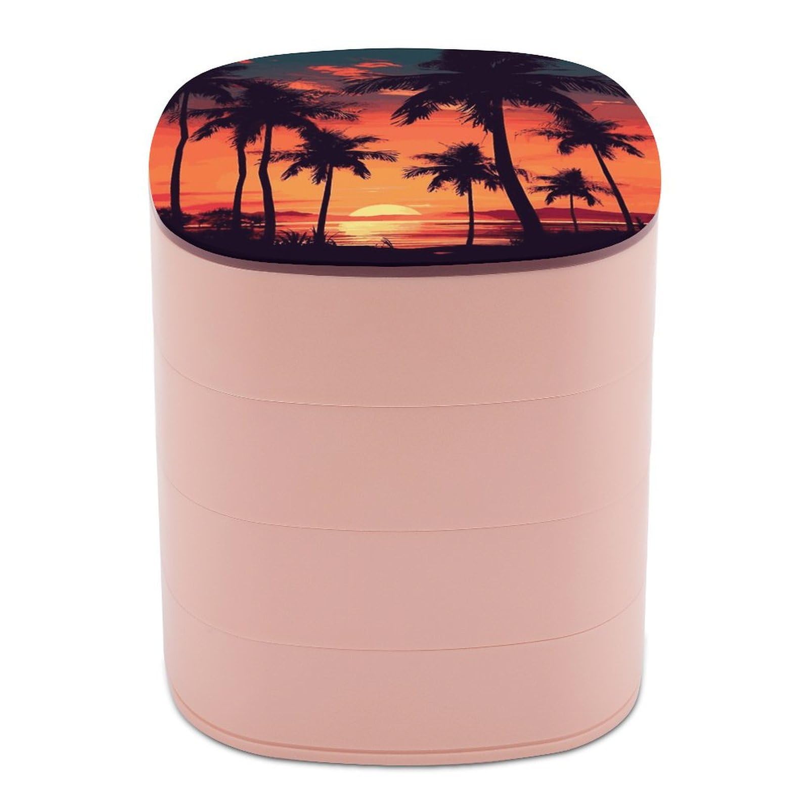 FekiLoot Palm Tree Summer Sunset Jewelry Box 4-Layers Rotatable Jewelry Organizer Storage Box with Mirror Cute Travel Jewelry Case Portable Earring Holder Organizer for Ring Necklace Bracelet