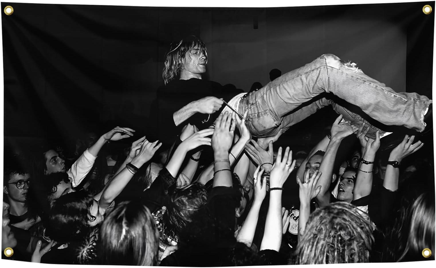kurt-cobain Tapestry 3x5 Feet Banner Funny Man Cave Wall Decor with 4 Brass Grommets for College Dorm Room Decor,Outdoor,Parties gifts, travel, events, festivals.., Red