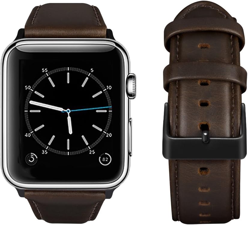 top4cus Compatible with 38mm/40mm Genuine Leather Band iwatch Strap Apple Watch Series 6 Series SE Series 5 Series 4 Series 3/2/1 and Sport Edition, Stainless Metal Clasp (38mm, Matte Coffee Brown)