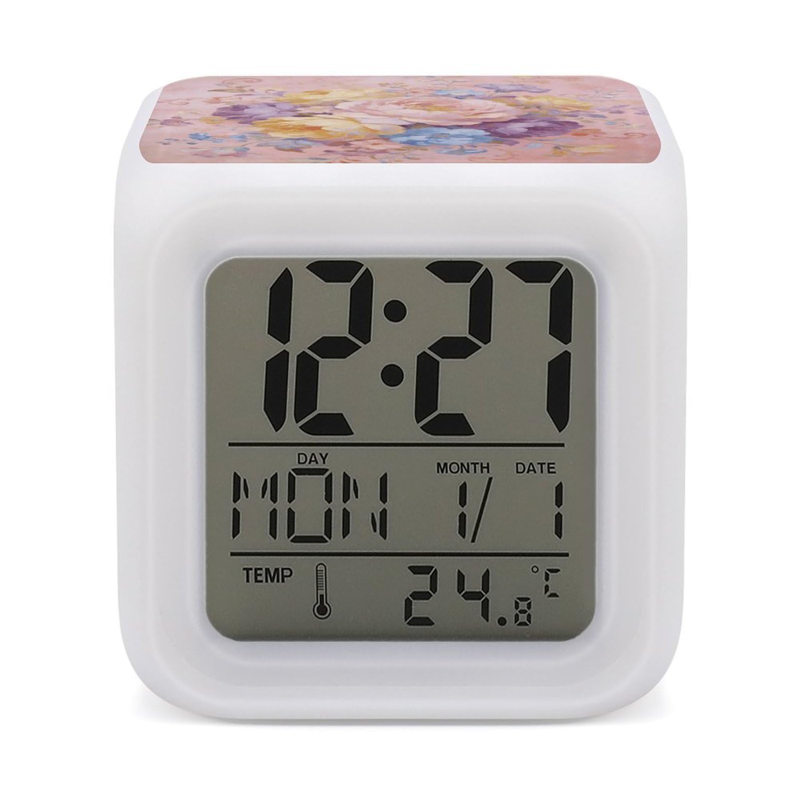Reloj de escritorio eléctrico con pantalla clara y luces led de 7 colores