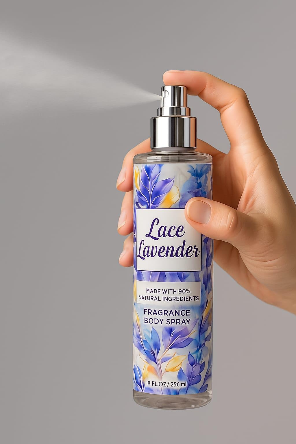 Lace Lavender Natural Fragrance Body Spray with 90% Natural Ingredients, Blue Floral Design, 8 FL OZ/236ml-picture-31