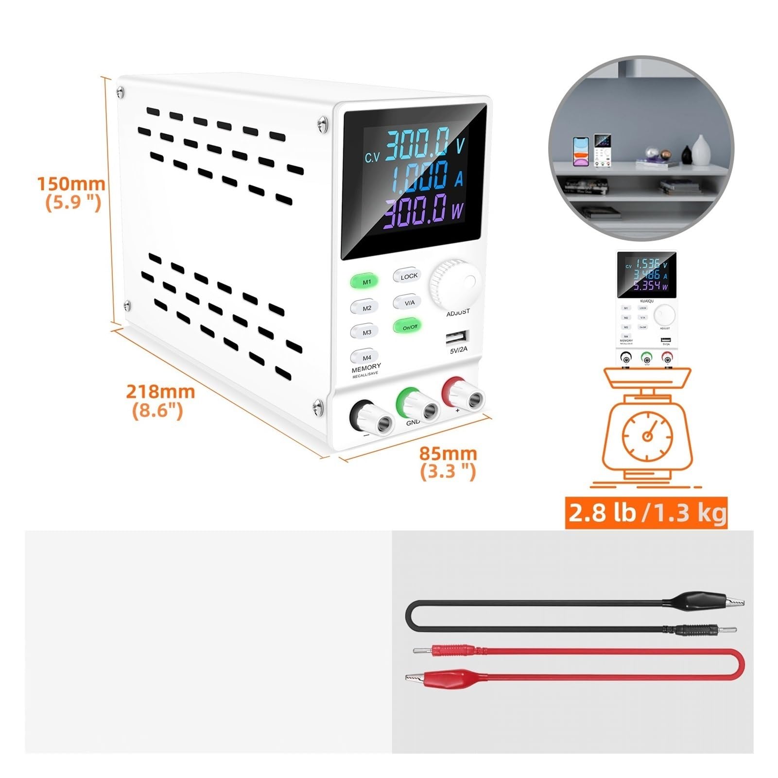 Alimentatore da Banco DC Power Supply Lab Funzione di memoria programmabile regolabile Banco alimentazione STABILITORE STUNDATORE DI TENSIONE(Noir,120V 3A)