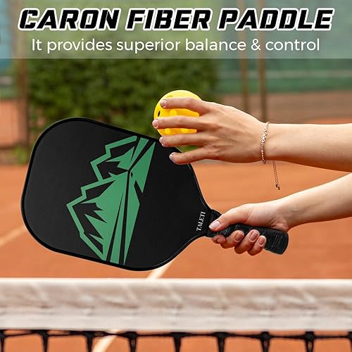 Miniatura 6 de Taleti - Juego de 2 raquetas de pickleball de fibra de carbono, ligeras con 1 bolsa de transporte, 6 bolas de pickleball