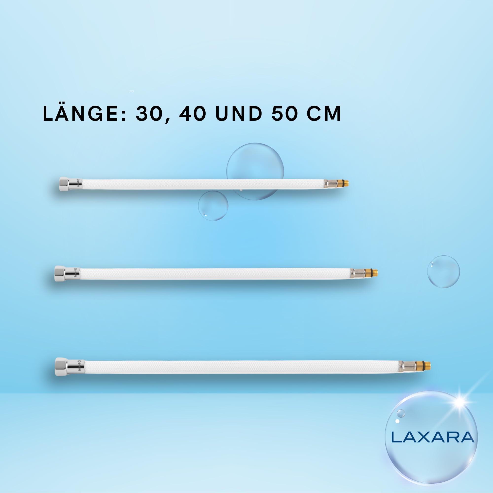 Premium Anschluss-Set Weiß Chrom – Eckventil 1/2" x 3/8", Flexschlauch 3/8" x M10, + Teflonband | DVGW-geprüft, für Küche, Bad & Trinkwasser | Für Wasserhahn, Küchenarmatur und Bidet | 40 cm