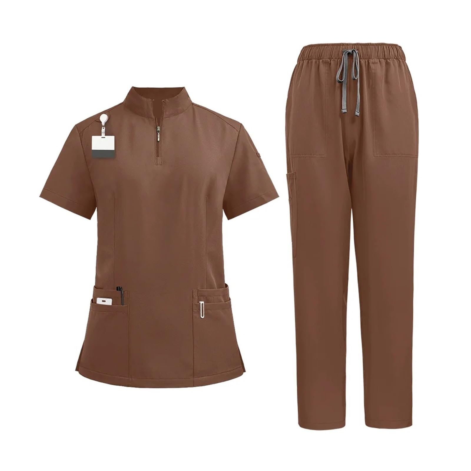 Divisa da Infermiera Uniformi Unisex for Infermiere con Scollo a V, Set da Lavoro for Donne, Uniforme da Lavoro for Medico e odontoiatria per Lavoro(42108-Brown,M)