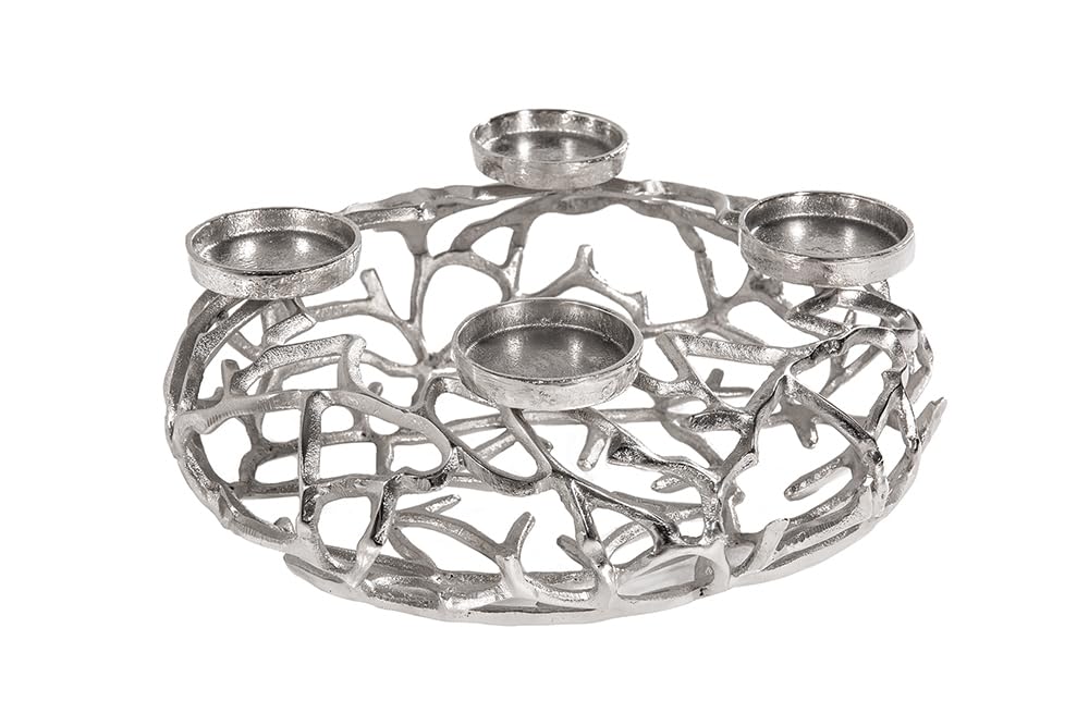 Kerzenhalter Abstract 38cm - Silber - Aluminium AST-Design | Montiert geliefert, Platz für 4 Stumpenkerzen, Kerzen-Kranz, pflegeleichte Oberfläche, gemütliches Kerzenlicht
