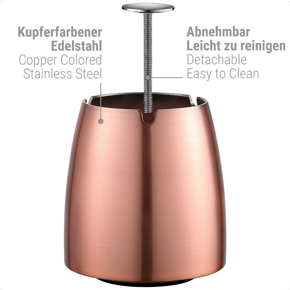 ecooe Posacenere Antivento con Coperchio in Acciaio Inox XL Posacenere Antivento e Antipioggia per Rame Esterno e Interno
