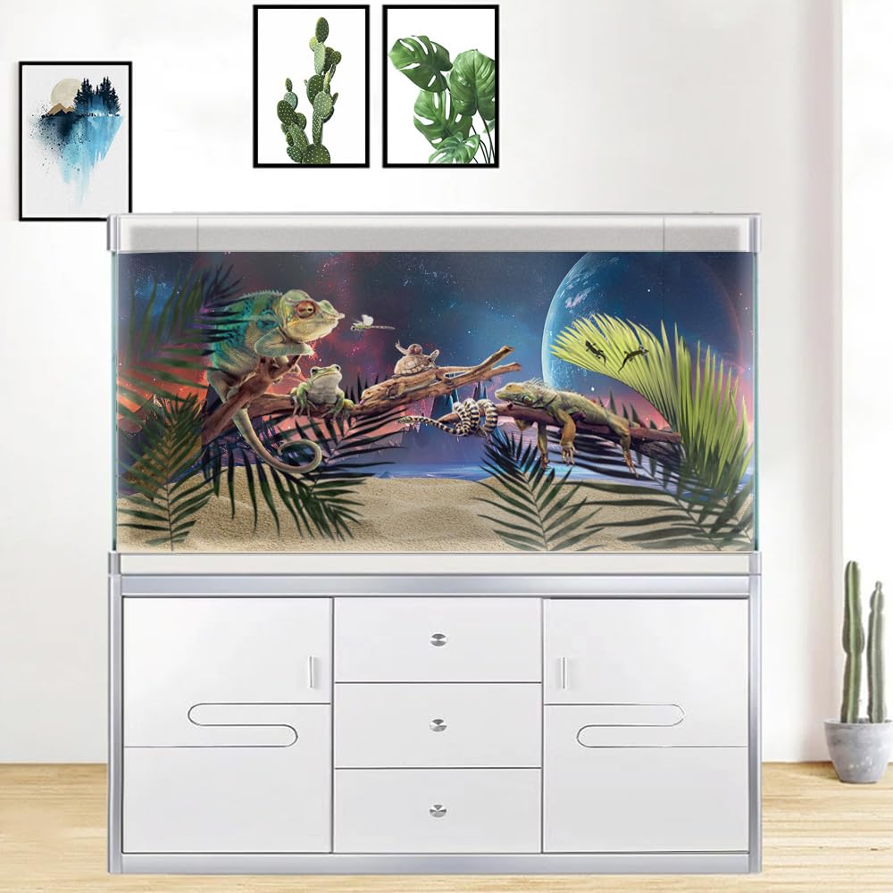 Fond d'aquarium cosmique écarlate, fond d'aquarium sur le thème de l'espace parallèle sur le thème de l'espace parallèle, fond pour terrarium désert tropical 122 x 45,7 cm avec 8 rubans adhésifs
