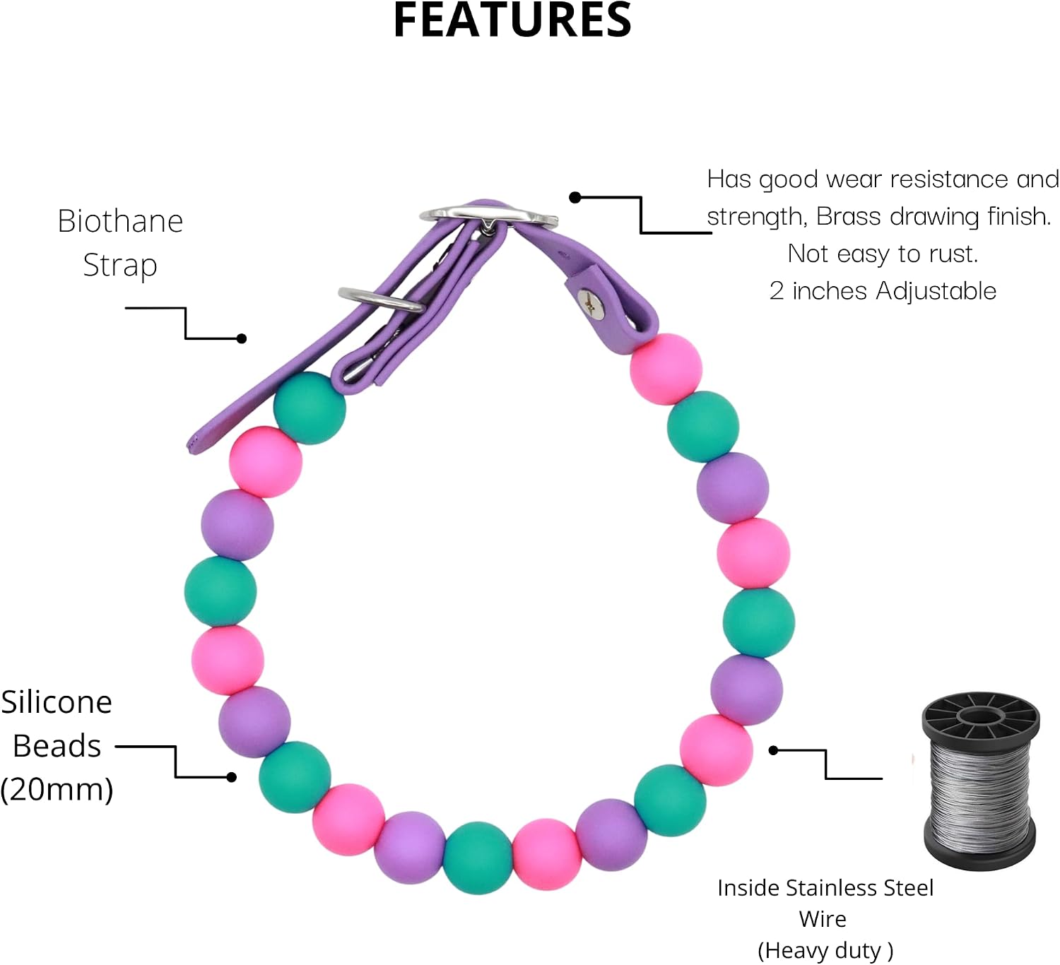 Silicone Pastel Color Bead Pet Collar, Handmade Adjustable Dog Collar with Metal Buckle, Waterproof Lightweight Design, Pastel Colors, 6 Styles (Candy, S (11-14'' Neck)) image 3
