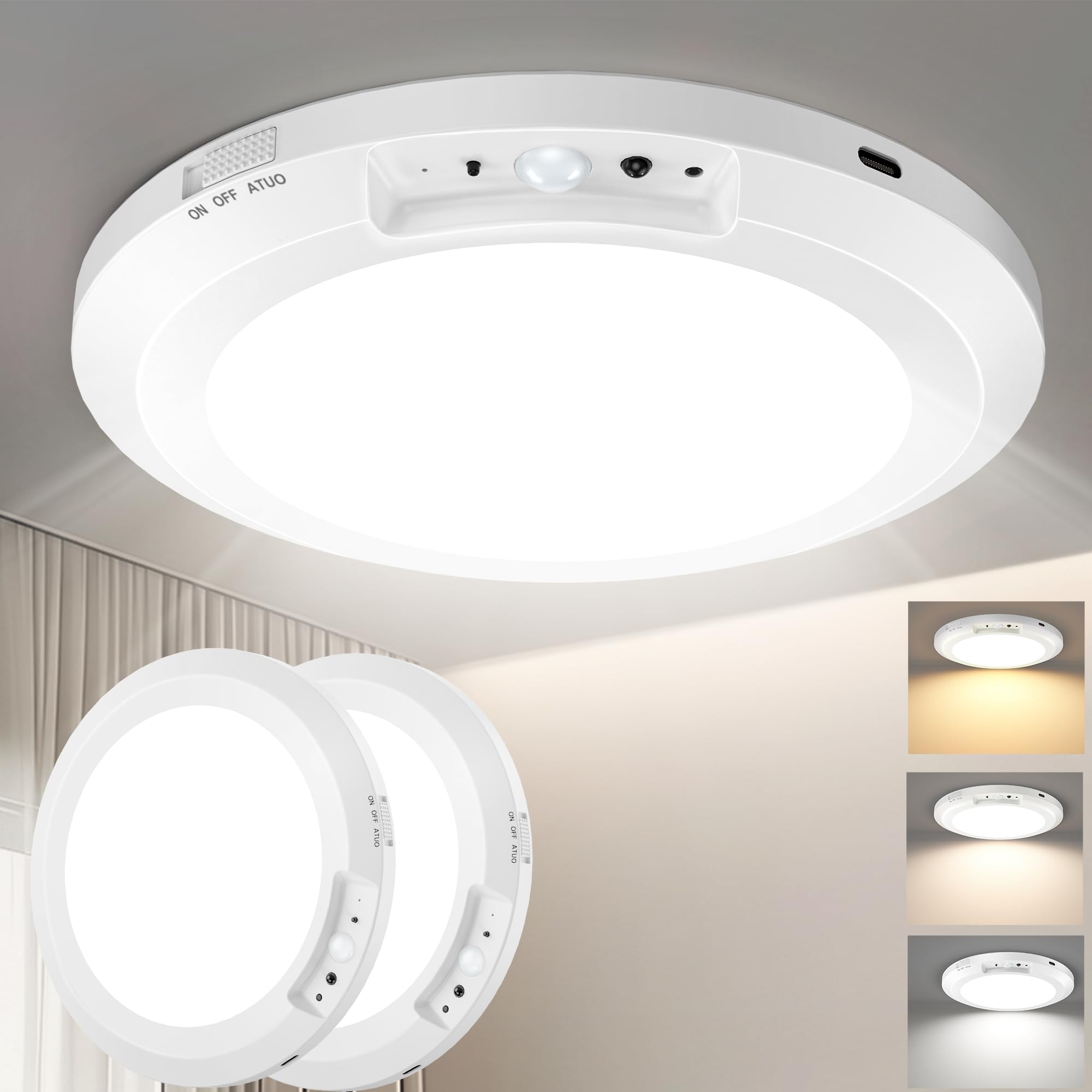 Yunaking Wiederaufladbare Deckenleuchte mit Bewegungssensor, batteriebetriebene LED-Schrankleuchte mit Fernbedienung und Timing, kabellos, dimmbar, magnetische Halterung, Duschlampe für Badezimmer
