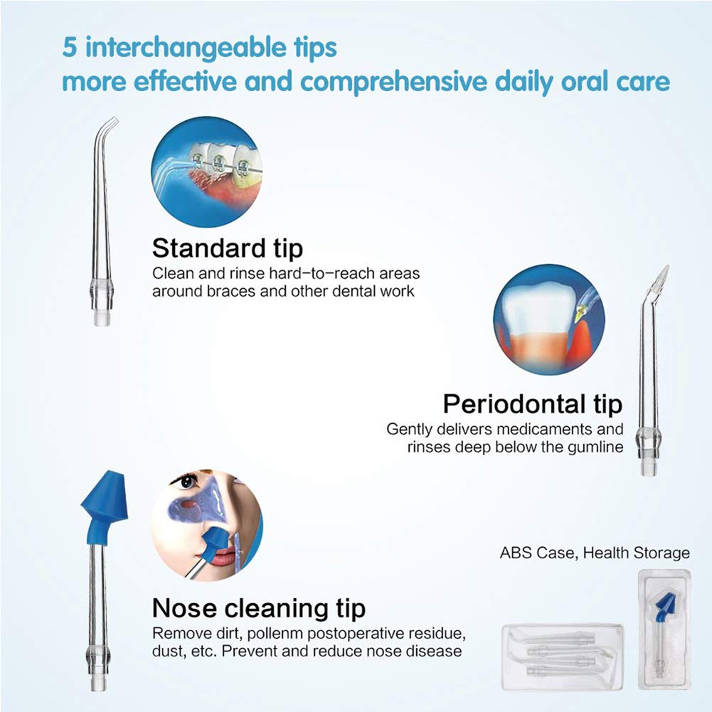 Flosser De Agua Inalámbrico, Portátil Recargable Irrigador Oral con 4 Modos 5 Puntas De Chorro, Limpiador De Dientes para El Cuidado De Viajes, Aparatos Ortopédicos Y Puentes