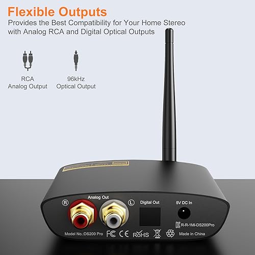 Miniatura 7 de 1Mii DS200Pro Bluetooth 5.3 Receptor para estéreo doméstico, adaptador de audio inalámbrico HiFi con LDAC, DAC integrado, largo alcance, salidas