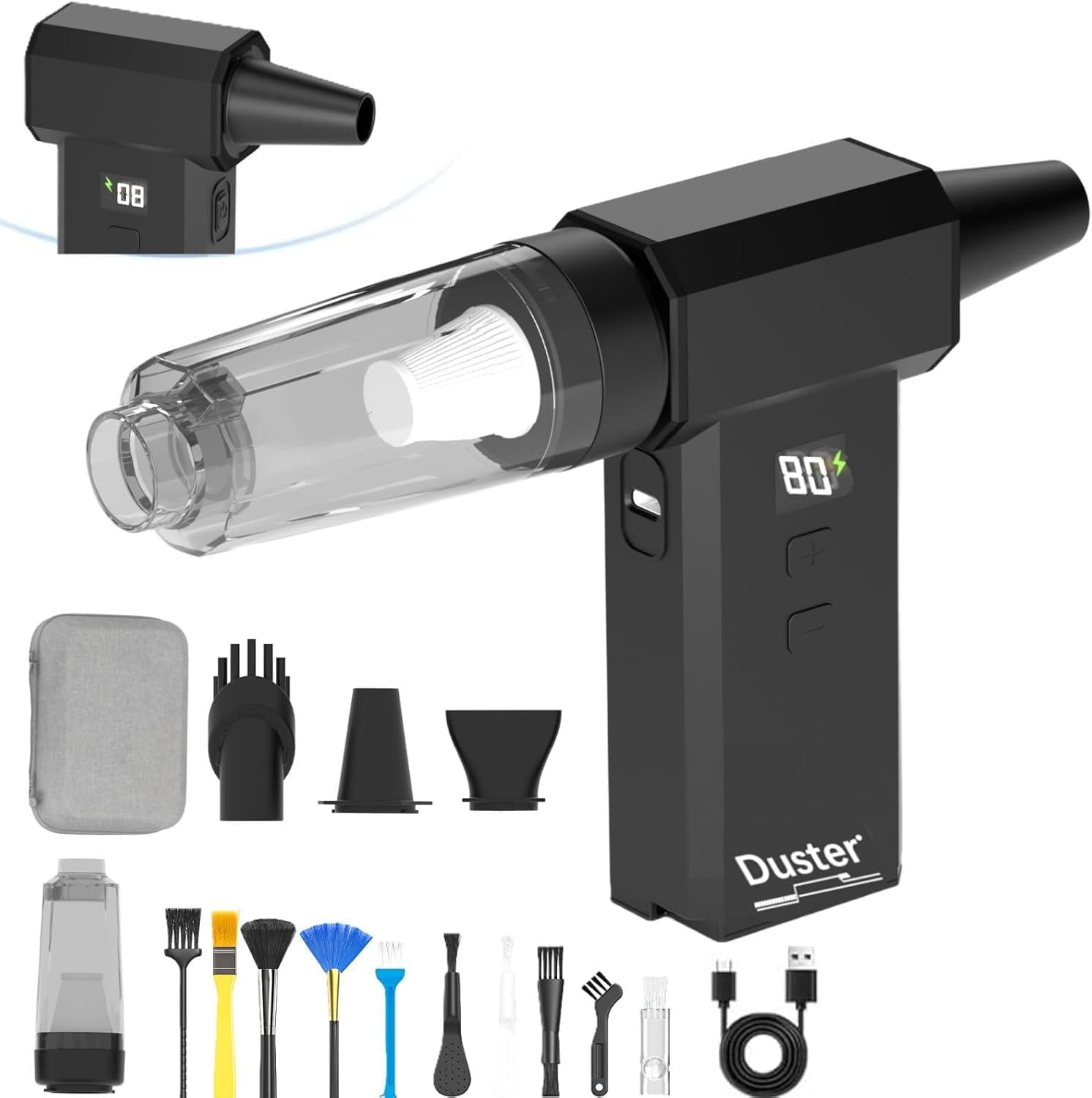 2 in 1 Compressed Air Duster-130000RPM Vacuum & Super Power Cordless Air Duster,100-speed infinitely Adjustable,air Duster Rechargeable-for Keyboard, House, Outdoor and Car