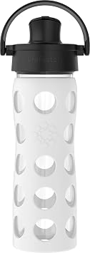 Lifefactory 16oz Glass Water Bottle with Active Cap, Optic White