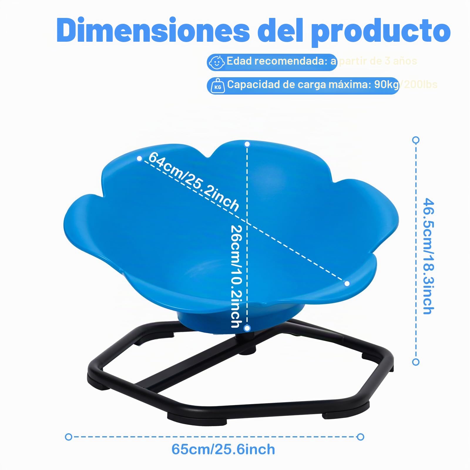 Silla Giratoria Sensorial Para Niños,Equilibrio de 360°,con Mango de Seguridad y Base Metálica Antideslizante,para Coordinación y Equilibrio, Silla Sensorial con Autismo y TDAH Juguete Sensorial(Azul)