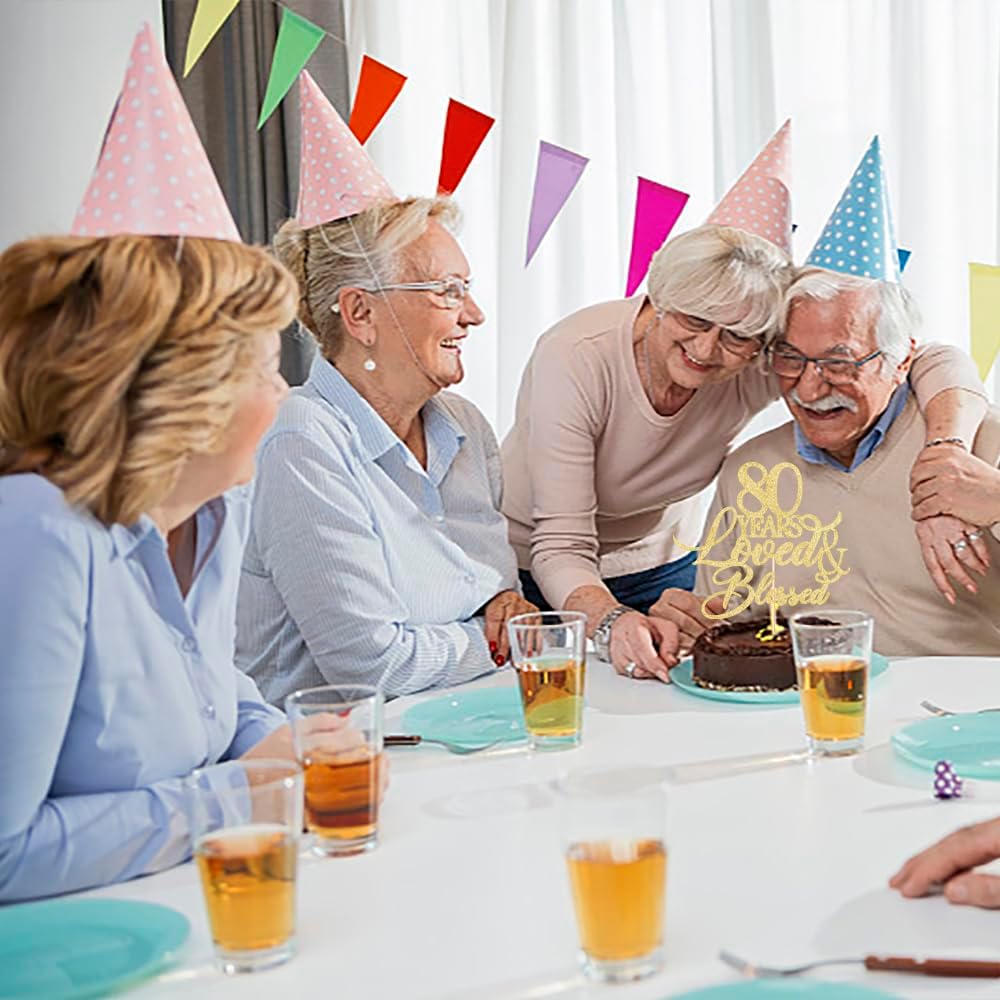 80 Years Blessed & Loved Cake Topper,80th Birthday/Anniversary Cake Topper, 80th Anniversary Marriage Party Decoration Supplies - Image 4