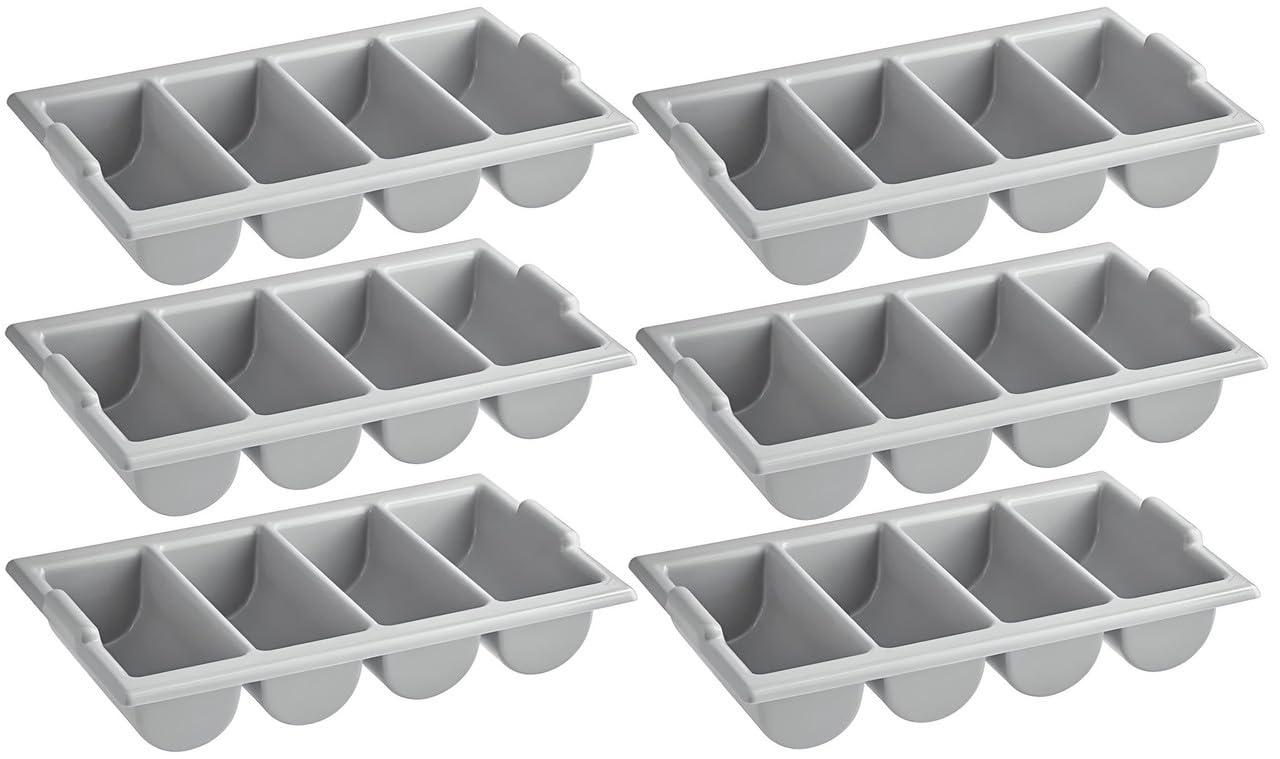 OCS Parts 4-Compartment Cutlery Bin | Black | Gray | Heavy Duty Silverware and Cutlery Organizer Tray for Kitchen Organization, Dishes, and Drawer Organization