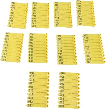 001-100 Number Plastic Livestock Tag Integrated for Cattle Sheep and Goats Durable and Easy to Recognize Made of High Grade Plastic 100 Pack