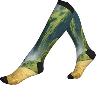 Green Landscape Compression Socks For Women Men 15-20mmhg Graduated Support Circulation Knee High Socks For Nurses Athletic