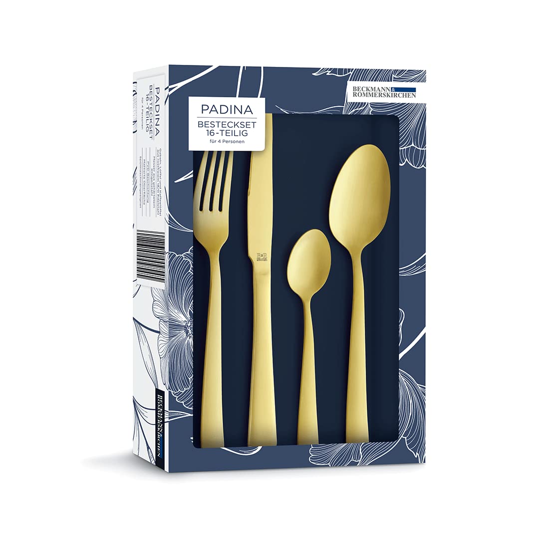 Beckmann & Rommerskirchen Set Di Posate 16 Pezzi PADINA | Design PVD Color Champagne | Posate In Acciaio Inox Per 4 Persone | Eleganti E Moderne