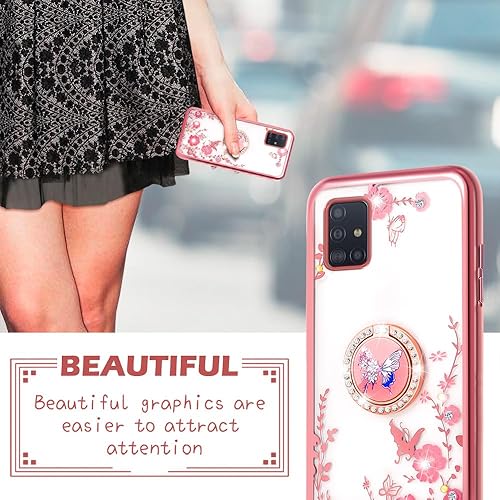 Miniatura 6 de nancheng Funda para teléfono Samsung Galaxy A51 5G (no 4G) para niñas y mujeres, bonita funda transparente de silicona suave con anillo de atril,